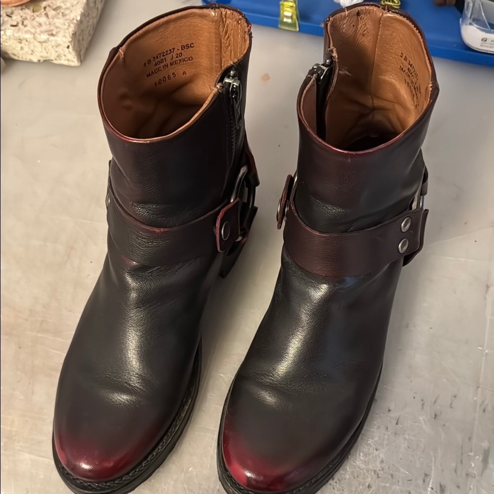 Frye Veronica oxblood Leather Ankle harness Boots- 8b